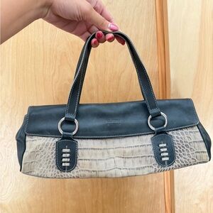 Black and Gray Croc-Embossed Leather Satchel
